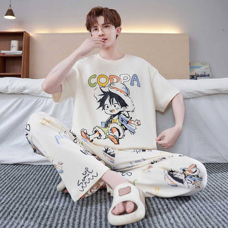 睡衣男款夏季纯棉短袖长袖春秋薄款青少年初中学生大童可外穿套装