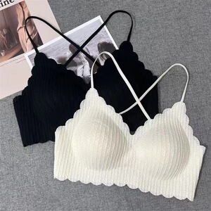 52709古妃新款无痕麦穗乳胶垫美背性感露背交叉肩带内衣聚拢女抖