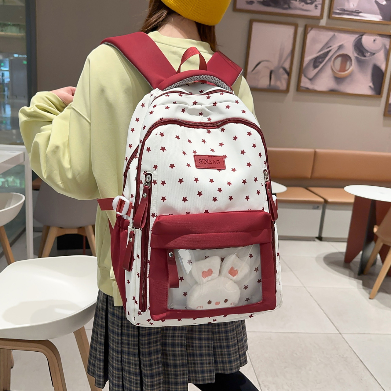 可爱星星双肩包女学生背包大容量日常卡通红白学院风2026新款书包,箱包皮具/热销女包/男包,双肩背包,淘宝优惠券,粉丝福利购,淘宝优惠卷