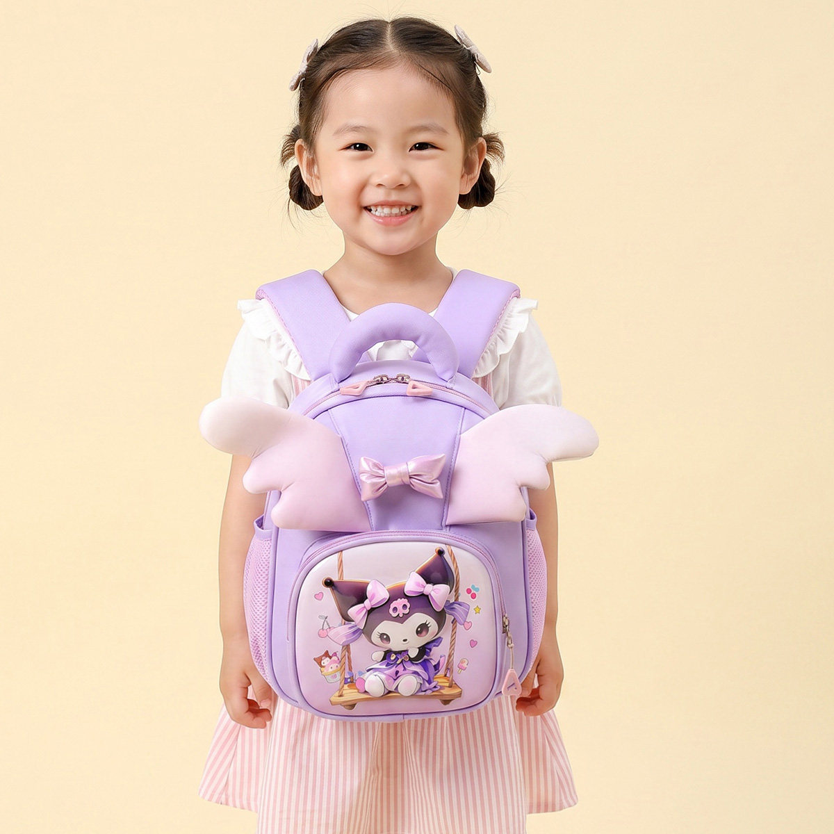 儿童幼儿园书包女童小中班大班紫色双肩包天使翅膀宝宝卡通小背包图片