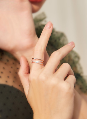 韩版小众时尚多层叠戴银戒指女开