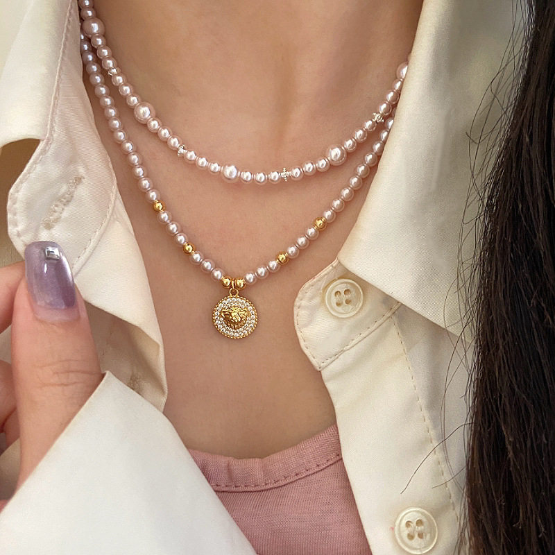 曼塔玫瑰施家珍珠铜镀真金项链女
