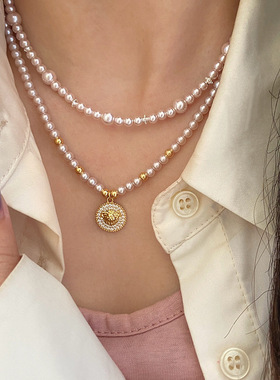 曼塔玫瑰施家珍珠铜镀真金项链女