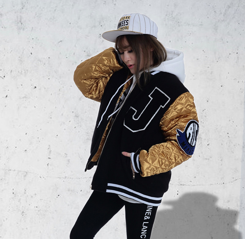 港风原创独配色字母刺绣撞色外套棒球服飞行员横须贺夹克