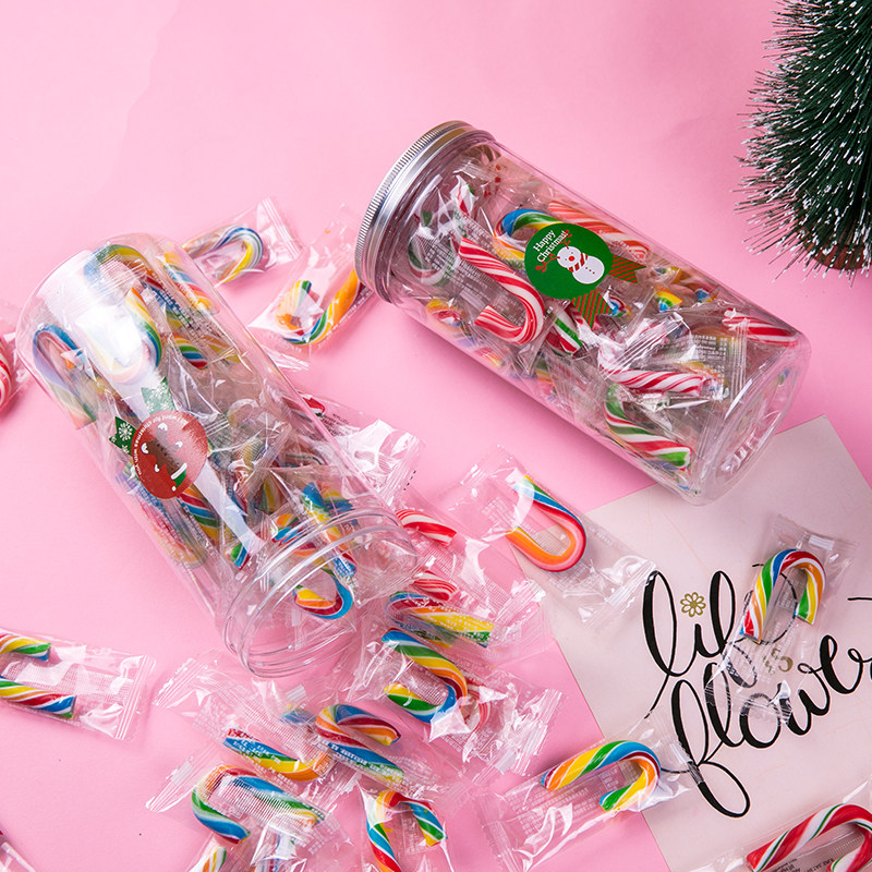 圣诞节糖果创意彩虹迷你小拐杖节日硬糖可爱儿童小零食罐装