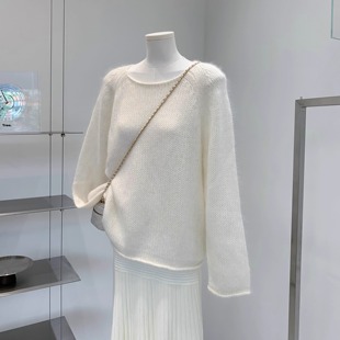 藤姐同款 jaja轻盈超幼马海毛光泽感粗棒针织套头慵懒毛衣