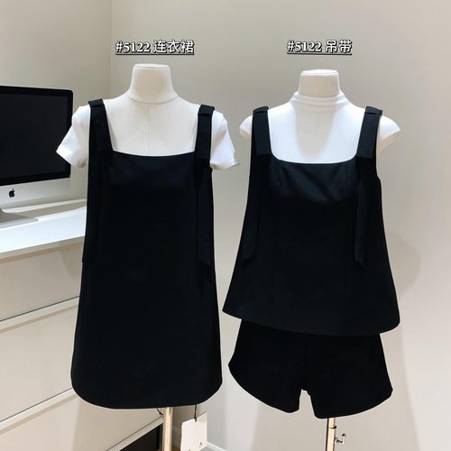 蘑糯糯黑色蝴蝶结直筒连衣裙