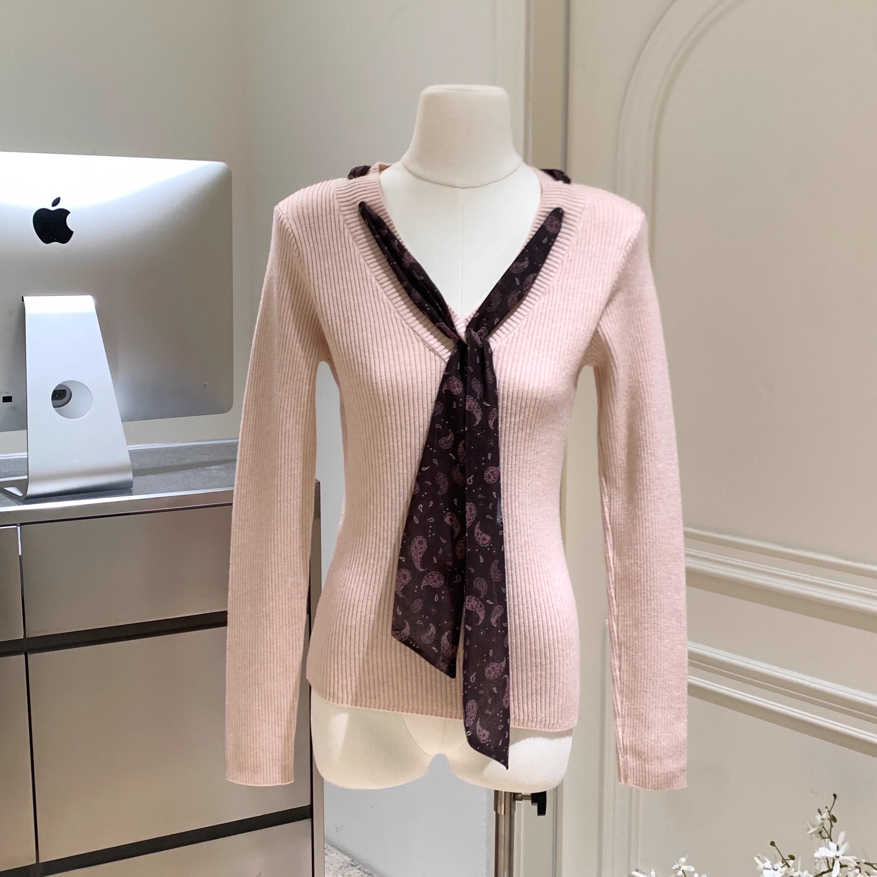 外穿内搭慵懒高级感粉色针织衫