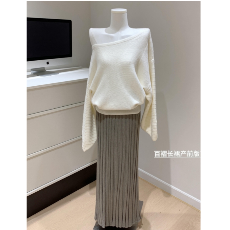 蘑糯糯百褶针织鱼尾长裙半身裙