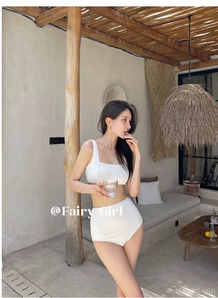 『奶盖』韩国ins泳衣背心款小胸保守高腰温泉学生分体泳衣女