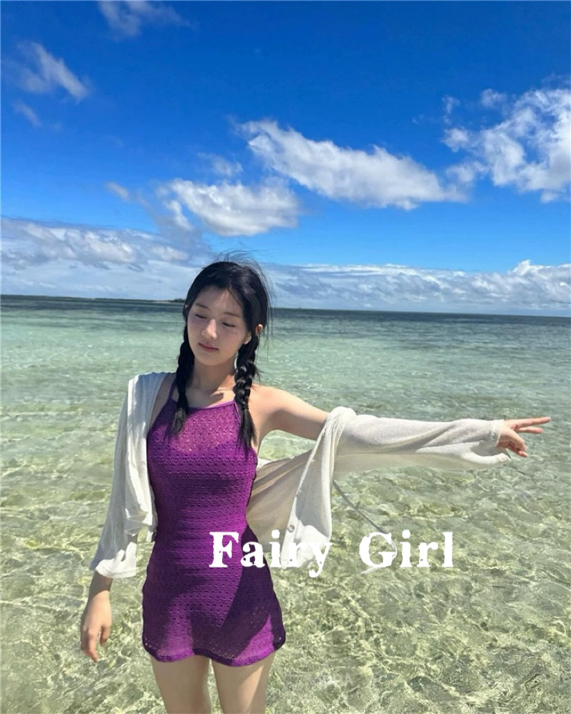 【绝绝紫】韩国明星同款显白紫色露背温泉度假沙滩裙式连体泳衣女
