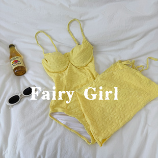 泳衣少女小清新小胸钢托聚拢 泰国甜美毛巾料连体裙式 海盐芝士