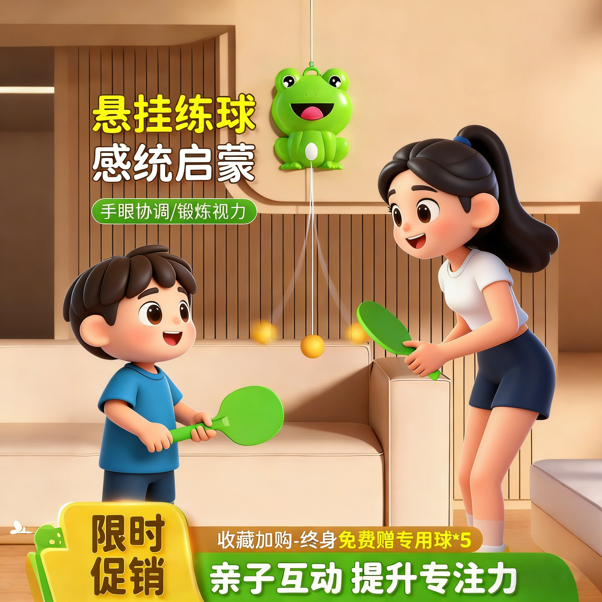 悬挂式乒乓球儿童训练器1到3岁2亲子互动室内6宝宝注意力益智玩具