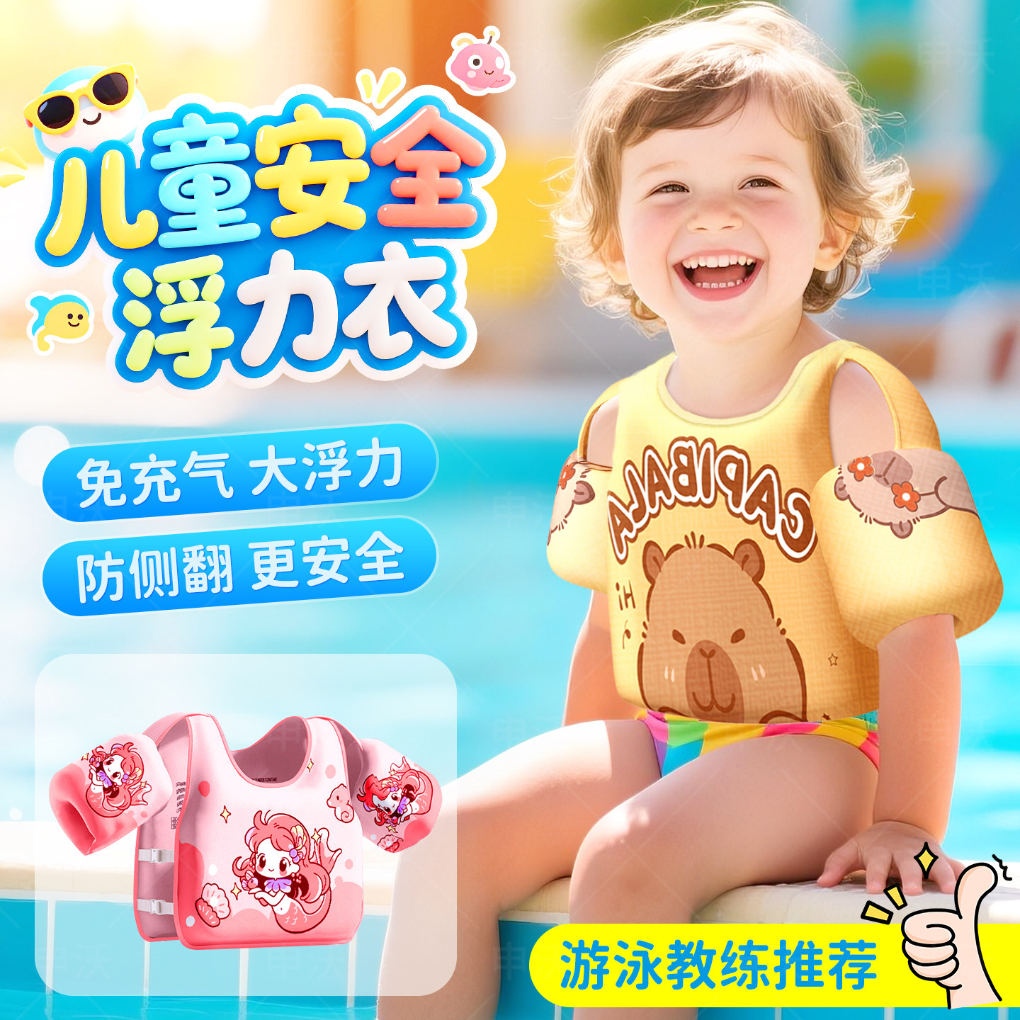 儿童游泳浮力衣婴儿宝宝救生衣浮力背心小孩便携充气马甲漂浮神器