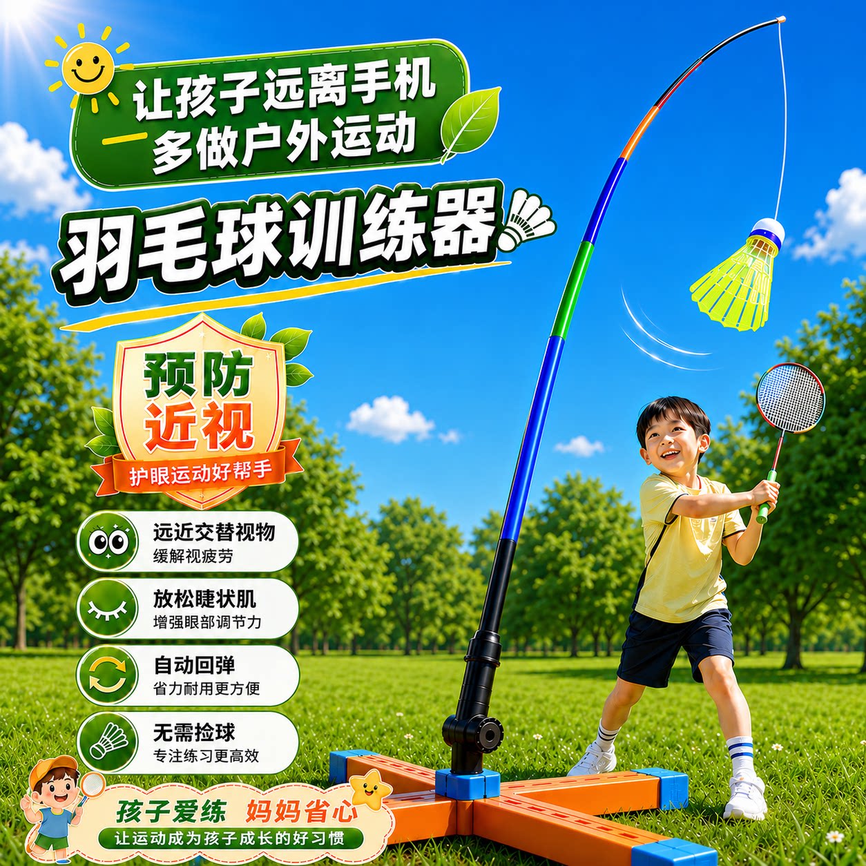 【羽毛球单人打训练器】保护视力图片