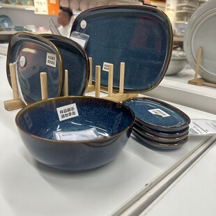 IKEA宜家格拉德里餐具碗碟子餐盘餐具瓷器套装石瓷彩釉碗餐厅加厚