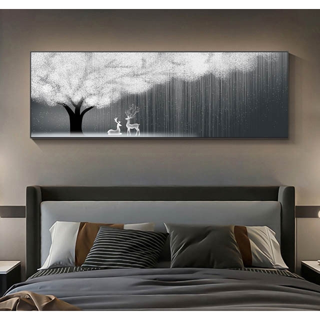 新中式装饰画古风发财树客厅卧室壁画挂画现代简约月夜床头画图片