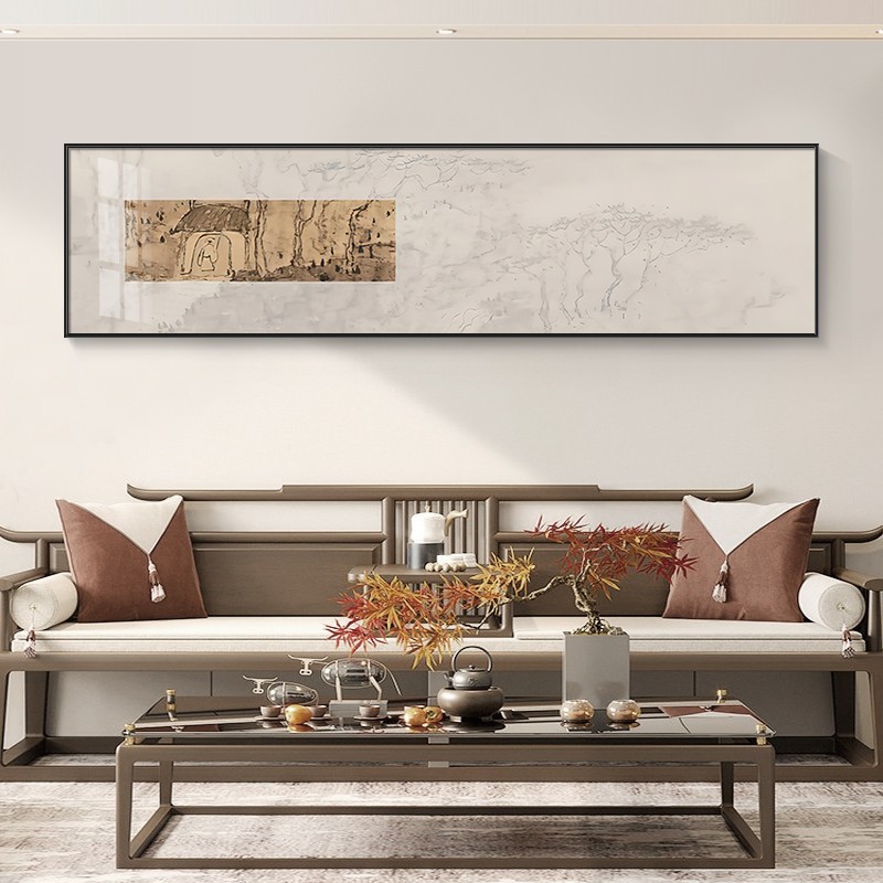 新中式禅意抽象茶室客厅横幅装饰画卧室床头壁画民宿墙画酒店挂画图片