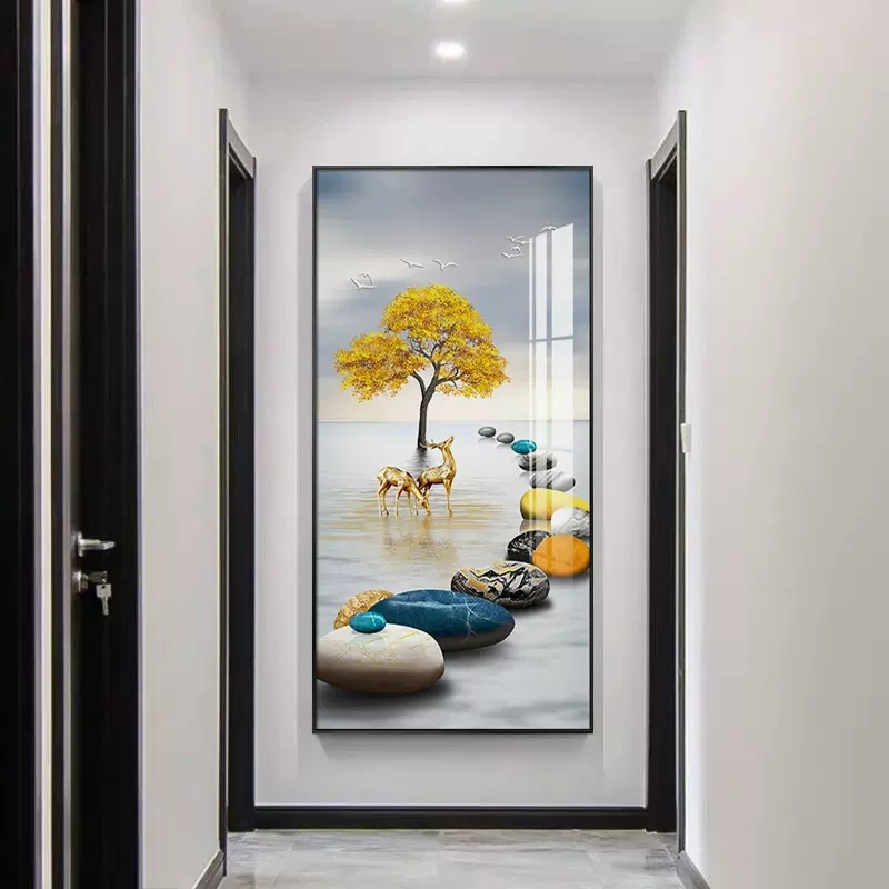 玄关装饰画现代简约入户客厅走廊壁画轻奢高端挂画麋鹿竖版墙壁画图片