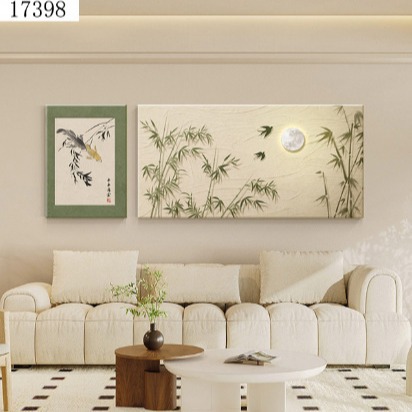 中式客厅装饰画高档大气沙发背景墙挂画2024新款现代简约竹子壁画图片