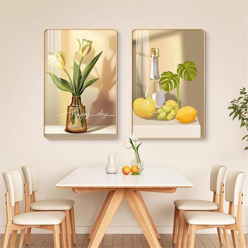 轻奢现代餐厅装饰画简约客厅壁画北欧花卉餐馆背景墙创意二联挂画图片