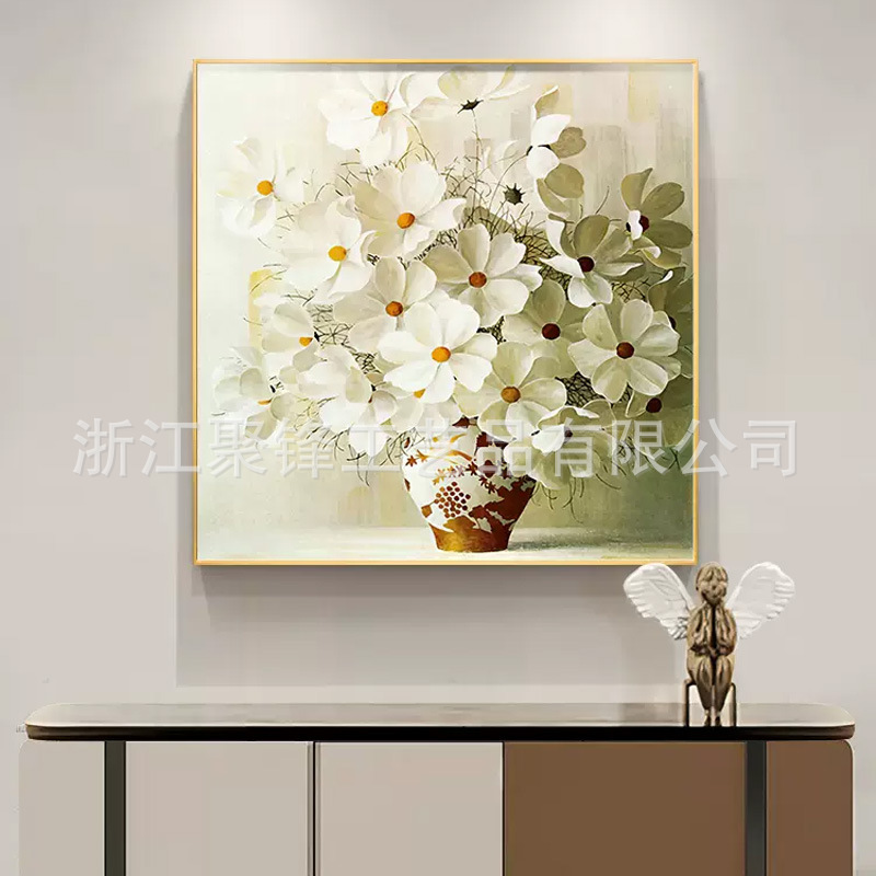 简约美式餐厅挂画现代轻奢花卉餐桌边装饰画法式玄关柜画客厅油画图片