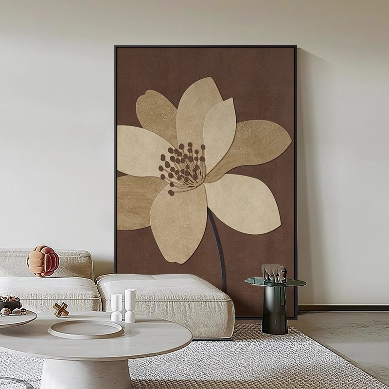 北欧侘寂风客厅玄关装饰画素雅花卉餐厅壁画原木风走廊过道挂画图片