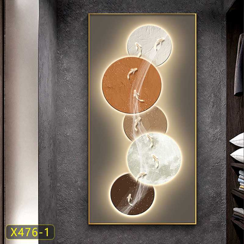 九鱼纳福对门玄关装饰画过道走廊楼梯挂画现代轻奢入户壁画晶瓷画图片