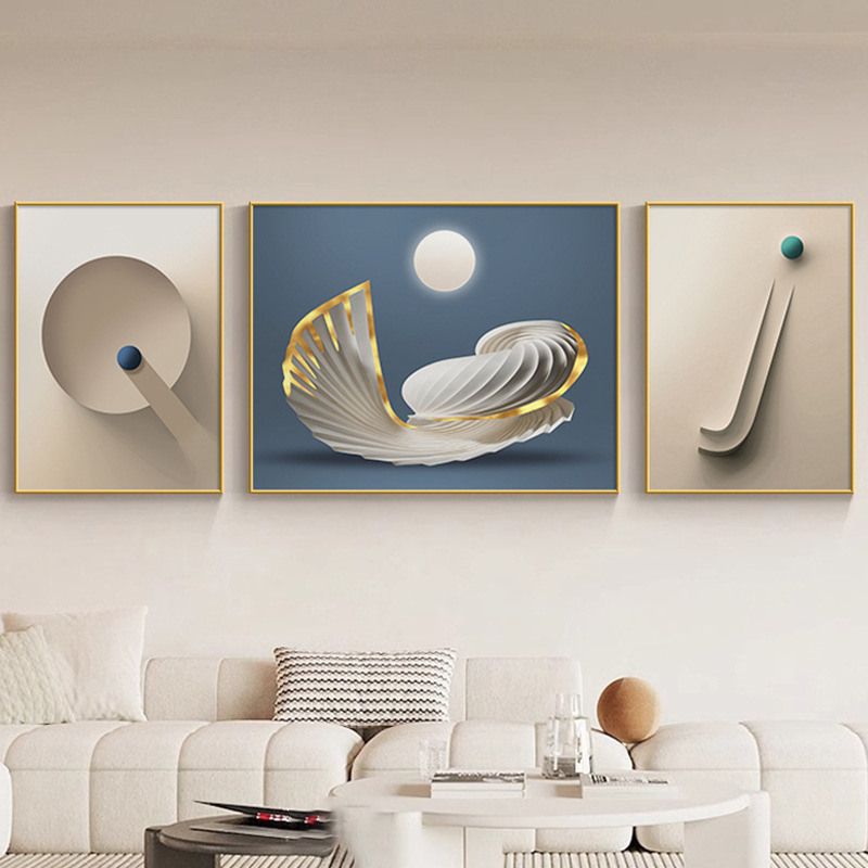 莫兰迪色玄关装饰画现代北欧风格三联画抽象挂画客厅沙发背景墙画图片