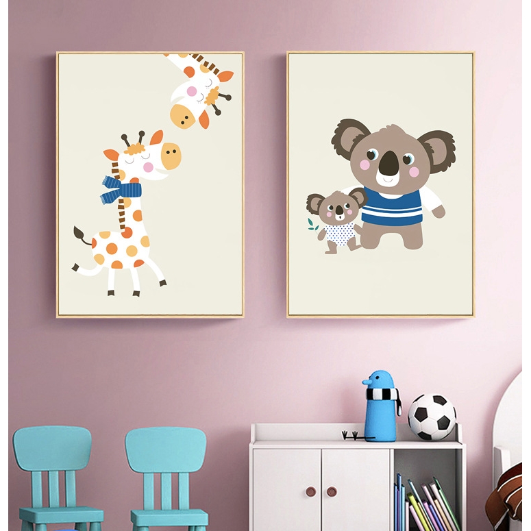 北欧儿童房装饰画沙发背景床头挂画男孩女孩宝宝卧室卡通彩色墙画图片