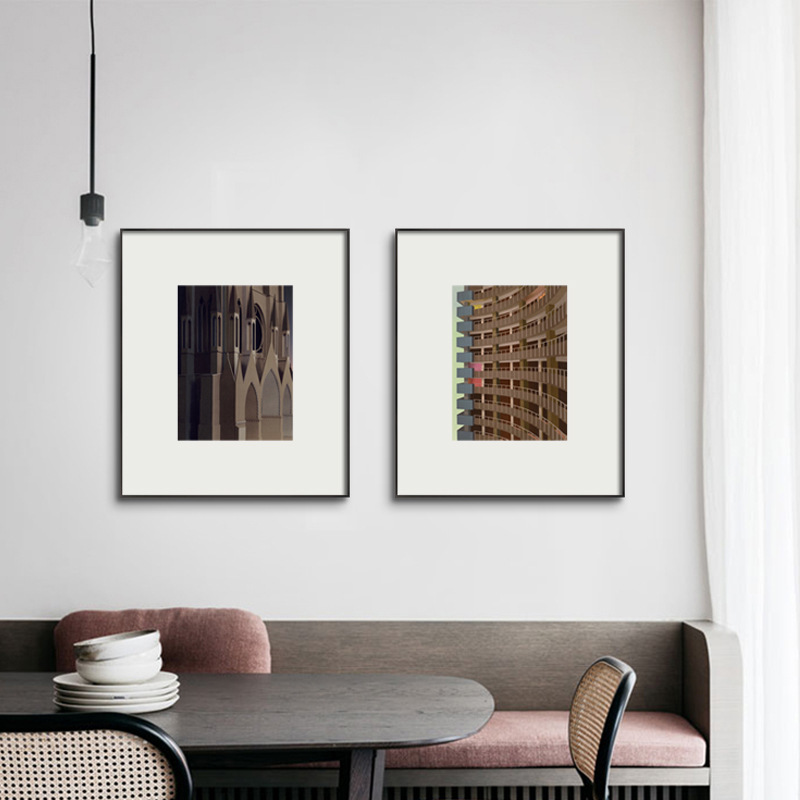 现代简约艺术建筑装饰画客厅玄关卧室餐厅组合挂画样板间壁画图片