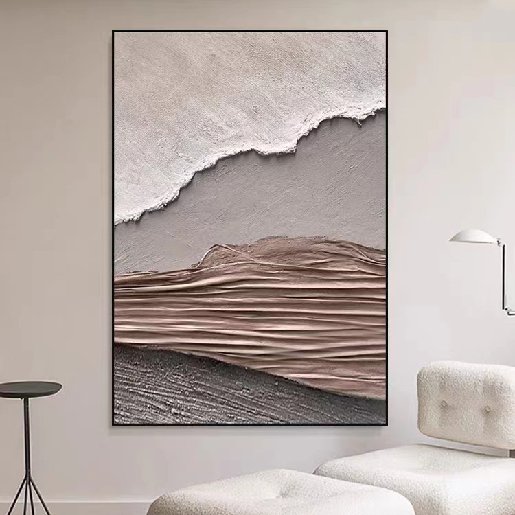 纯手绘立体浮雕效果装饰画现代简约高级灰色客厅玄关挂画大落地画图片