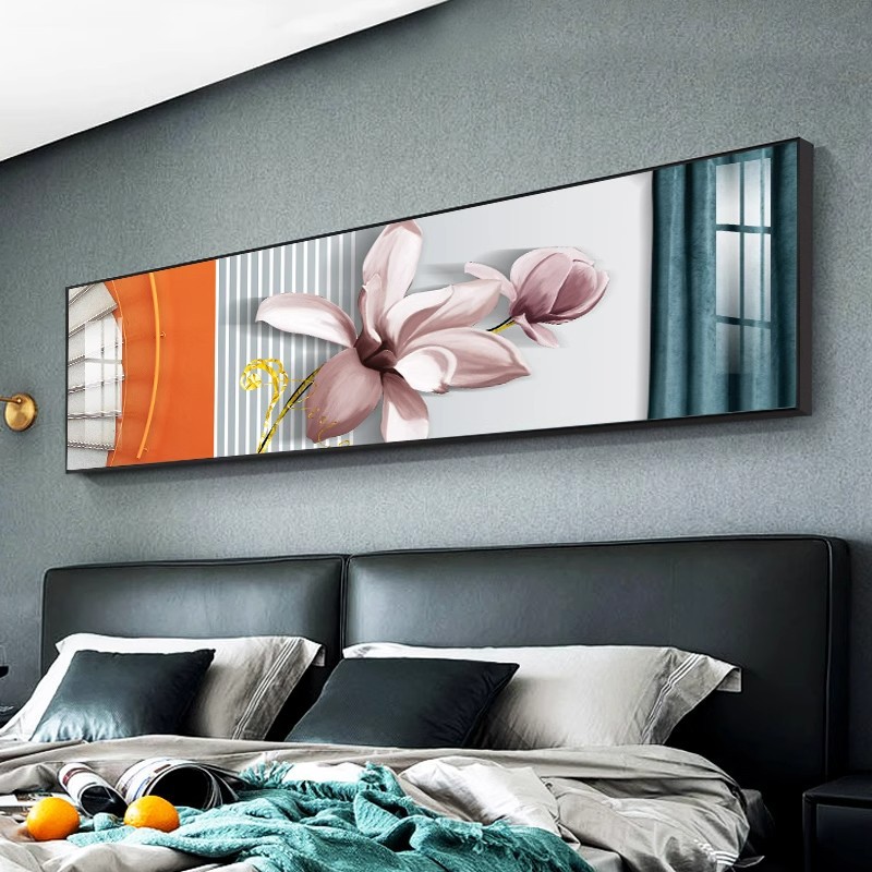 卧室床头装饰画现代简约客厅沙发背景墙面挂画北欧牡丹花主卧壁画图片