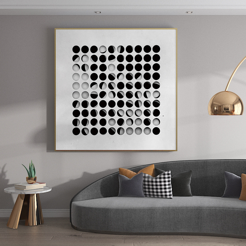 现代简约客厅装饰画几何抽象高级挂画黑白棋盘挂画书房餐厅墙壁画图片