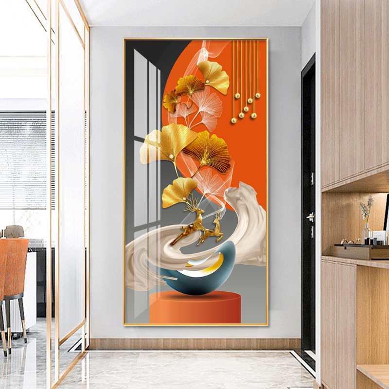玄关入户装饰画现代简约背景墙竖版壁画客厅轻奢走廊过道晶瓷挂画图片