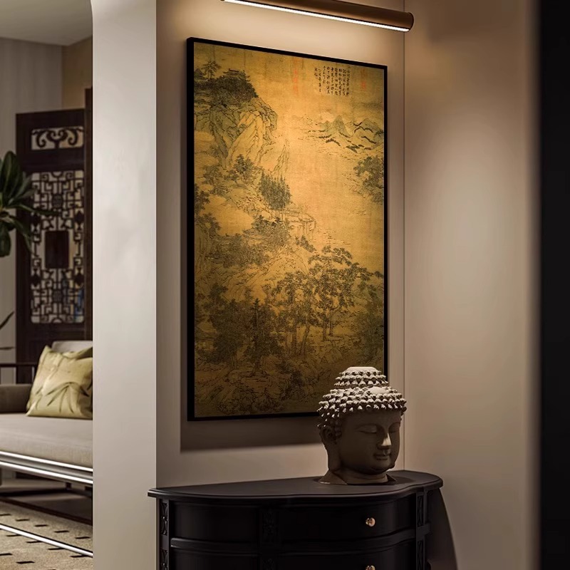 宋代美学新中式山水风景装饰画民宿酒店餐厅背景墙国画客厅挂画图片