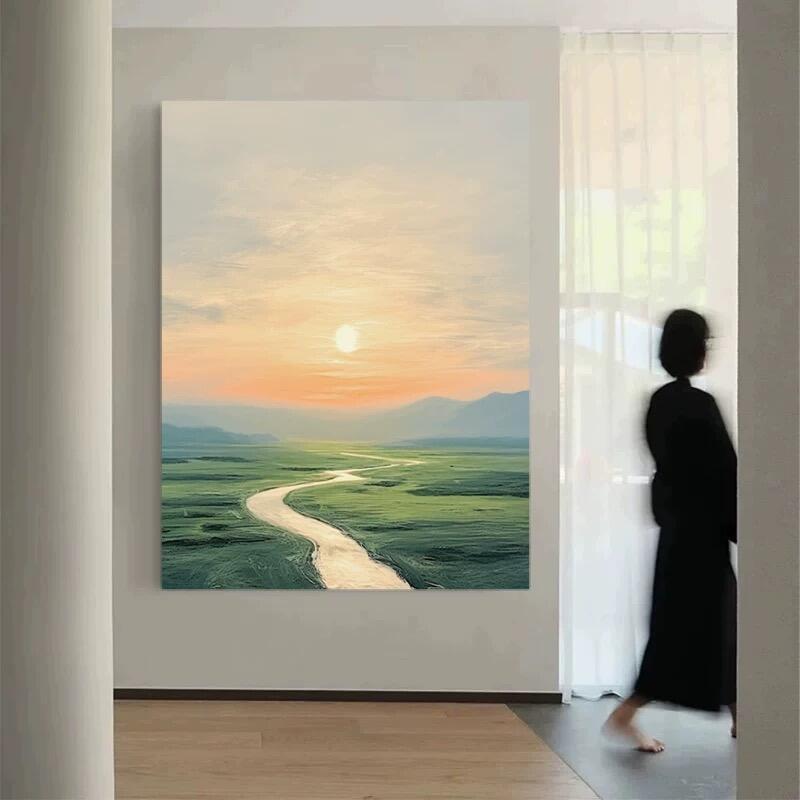 《岁月如诗》现代简约入户玄关装饰画大芬村油画感客厅背景墙挂画图片