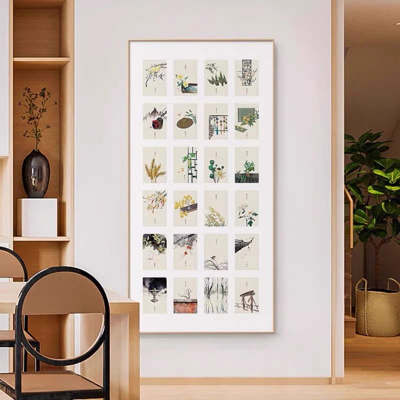 24节气玄关装饰画客厅茶室民宿走廊楼梯壁画原木风挂画二十四竖版图片