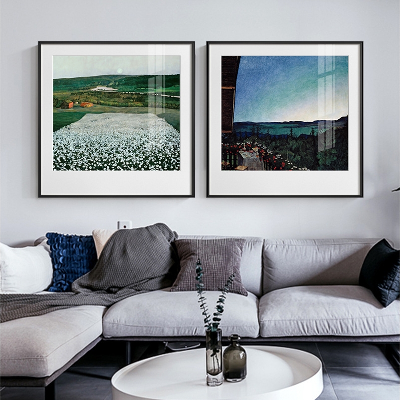 世界名画轻奢抽象北欧雪山花海北欧建筑装饰画玄关卧室壁画挂画图片