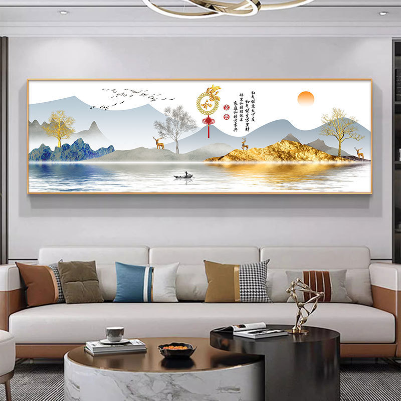 客厅装饰画家和万事兴客厅沙发背景墙画酒店民宿新中式山水挂画图片