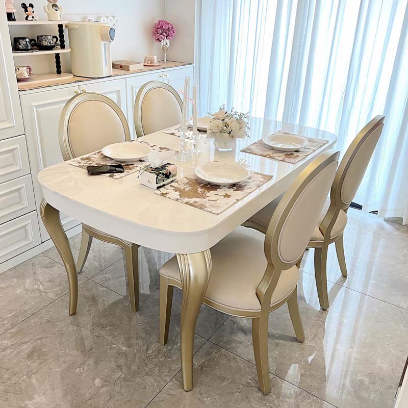 美式轻奢大理石餐桌现代简约餐桌椅组合别墅餐厅1桌4椅实木餐桌