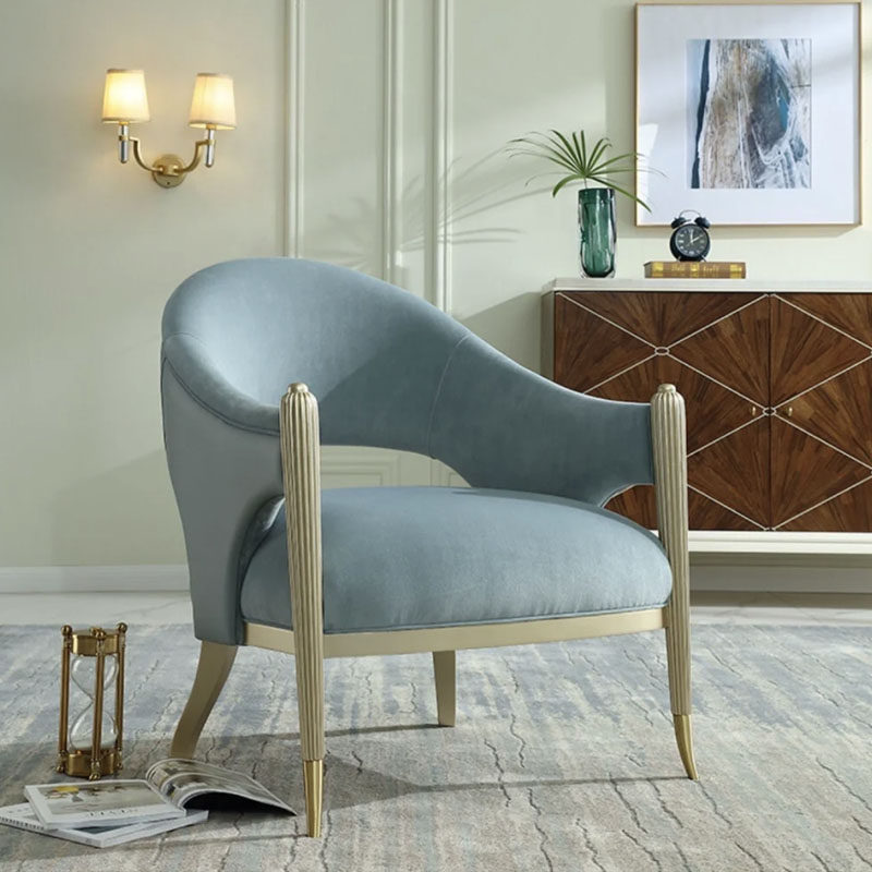 美式轻奢实木单人椅现代简约休闲椅客厅尤物沙发椅阳台布艺单椅