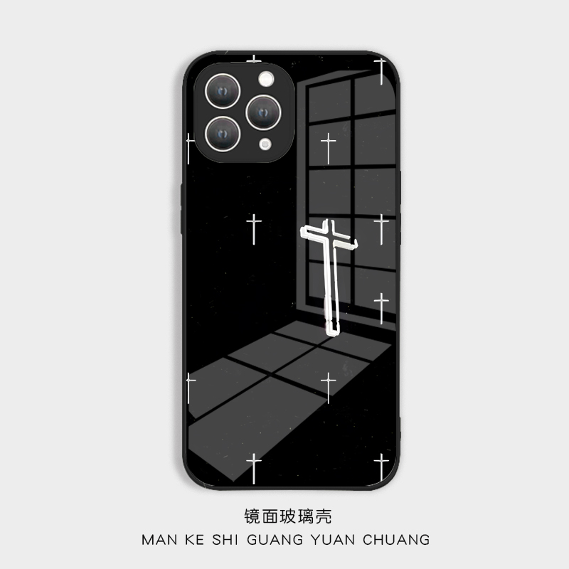 简约暗黑十字架适用于iPhone15promax小米14华为mate60nova12荣耀vivoX100玻璃手机壳opporeno11苹果17