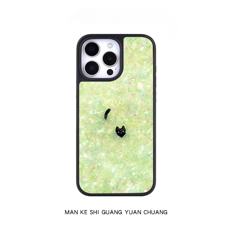 花丛黑猫可爱适用iPhone16Promax潮流15pro手机壳13pro创意xr艺术12软壳11高级感15plus苹果14promax
