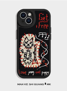 摇滚朋克猫狗适用iPhone16手机壳15pro华为mate70苹果13一加ACE3红米K80小羊皮OPPOreon9软vivoS15