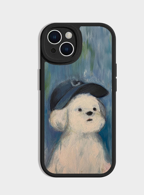 棒球帽小狗油画 适用苹果16手机壳nova12新款vivo荣耀200可爱iPhone15一加华为p70mate60小米14opporen12