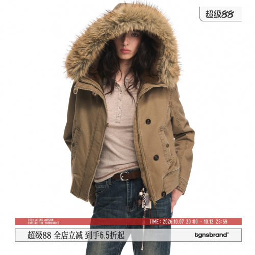 TGNS侧排纽扣毛领女棉服2026新款