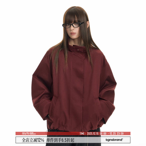 TGNS花苞领抽绳外套女秋季立领休闲夹克男cleanfit高级感廓形上衣