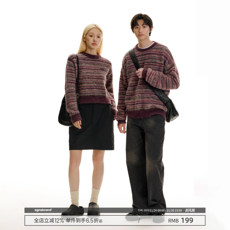 TGNS仿马海毛针织衫圆领套头毛衣