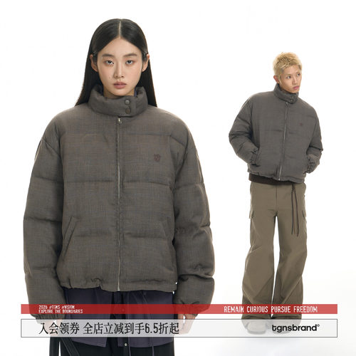 TGNS千鸟格哈灵顿棉服保暖外套